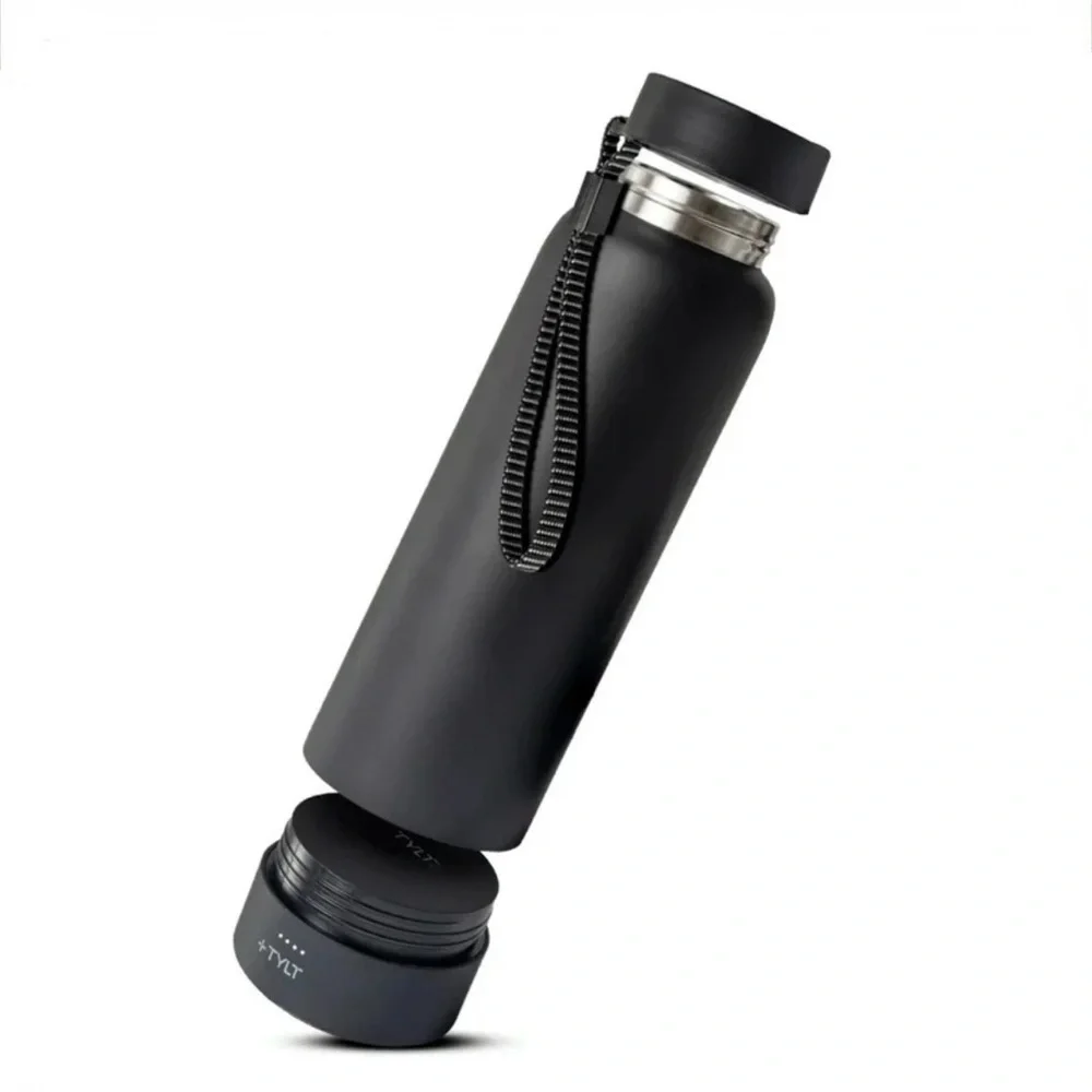 TYLT Hydration Bottle 2.0 Black Matte and Qi Wireless Charging Power Bank